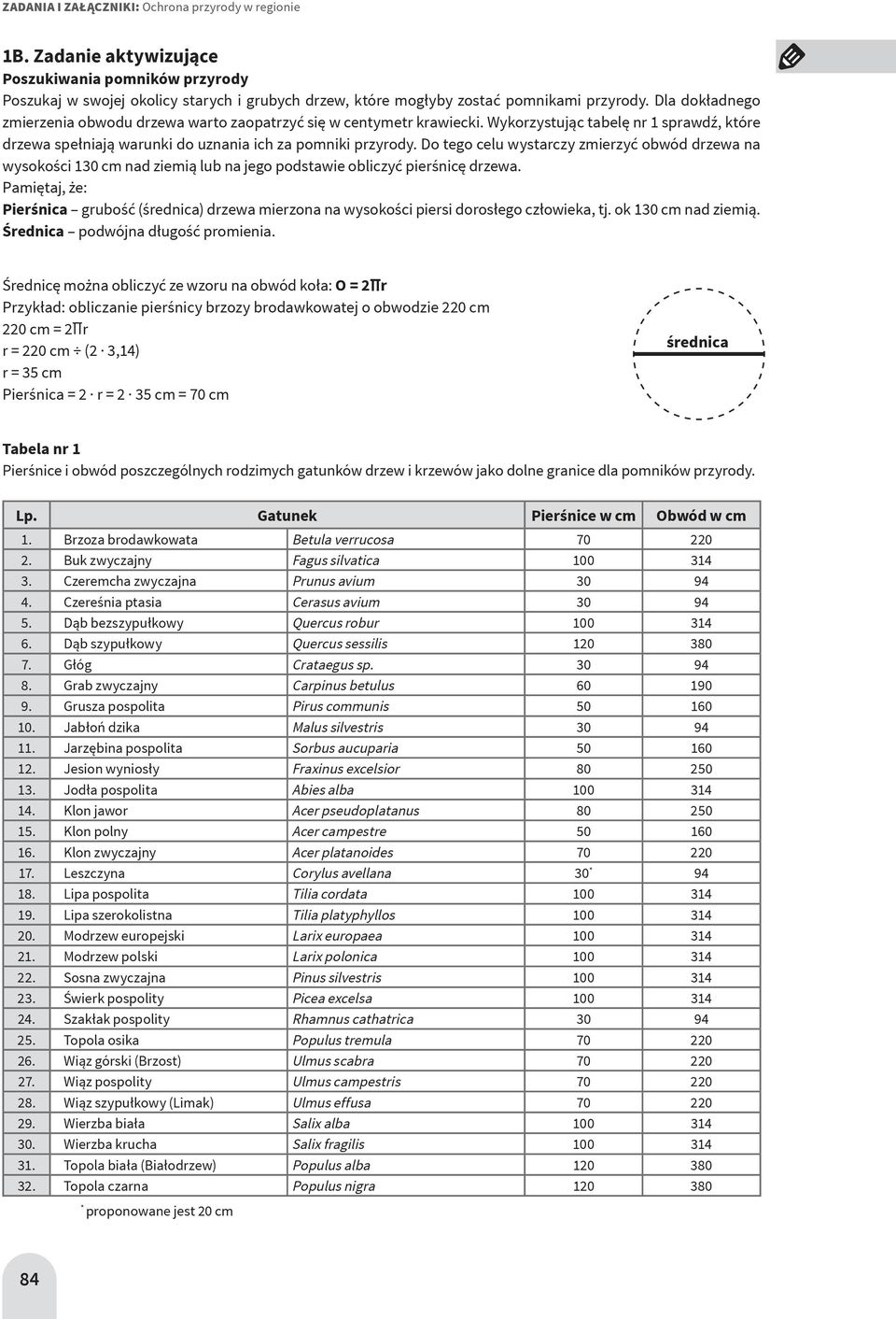 Do tego celu wystarczy zmierzyć obwód drzewa na wysokości 130 cm nad ziemią lub na jego podstawie obliczyć pierśnicę drzewa.