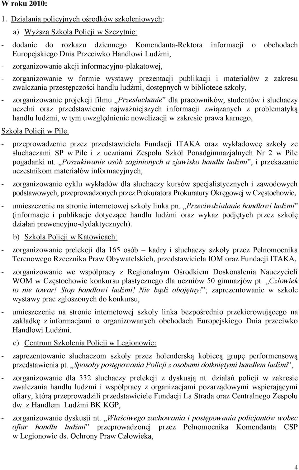 Ludźmi, - zorganizowanie akcji informacyjno-plakatowej, - zorganizowanie w formie wystawy prezentacji publikacji i materiałów z zakresu zwalczania przestępczości handlu ludźmi, dostępnych w