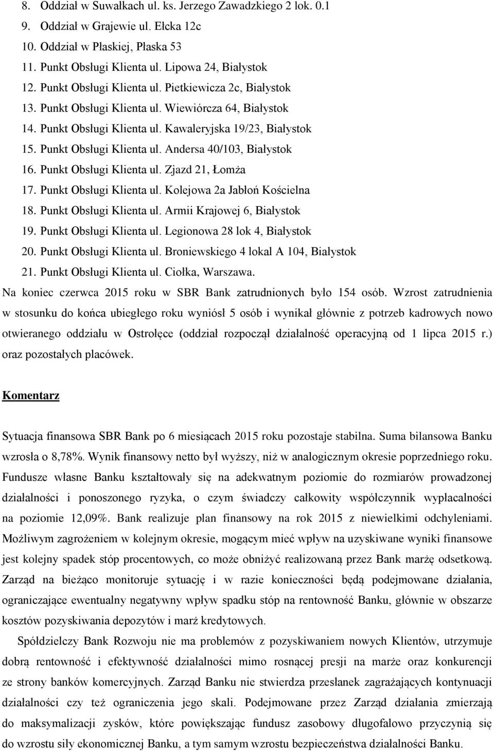 Punkt Obsługi Klienta ul. Zjazd 21, Łomża 17. Punkt Obsługi Klienta ul. Kolejowa 2a Jabłoń Kościelna 18. Punkt Obsługi Klienta ul. Armii Krajowej 6, Białystok 19. Punkt Obsługi Klienta ul. Legionowa 28 lok 4, Białystok 20.