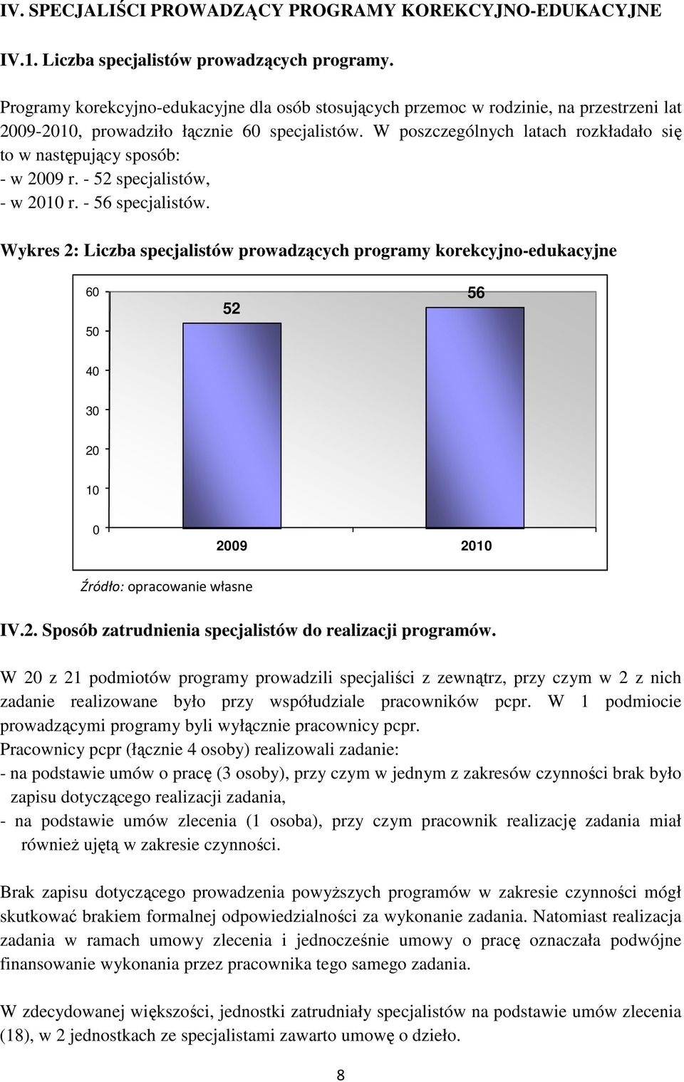 W poszczególnych latach rozkładało się to w następujący sposób: - w 2009 r. - 52 specjalistów, - w 2010 r. - 56 specjalistów.