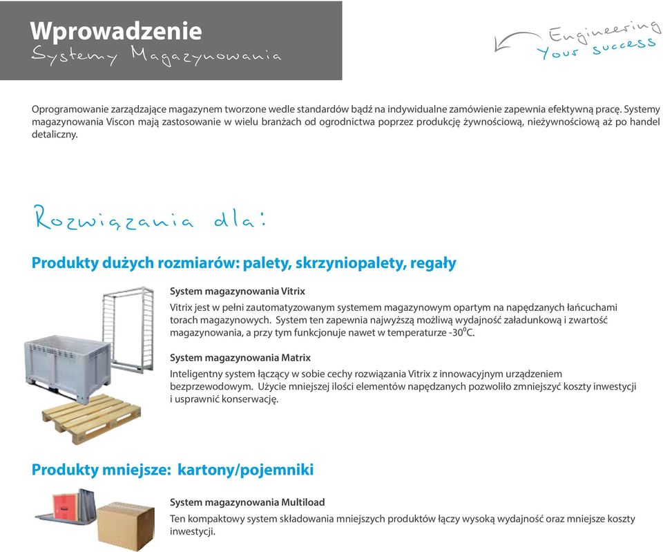 Rozwiazania dla: Produkty dużych rozmiarów: palety, skrzyniopalety, regały System magazynowania Vitrix Vitrix jest w pełni zautomatyzowanym systemem magazynowym opartym na napędzanych łańcuchami