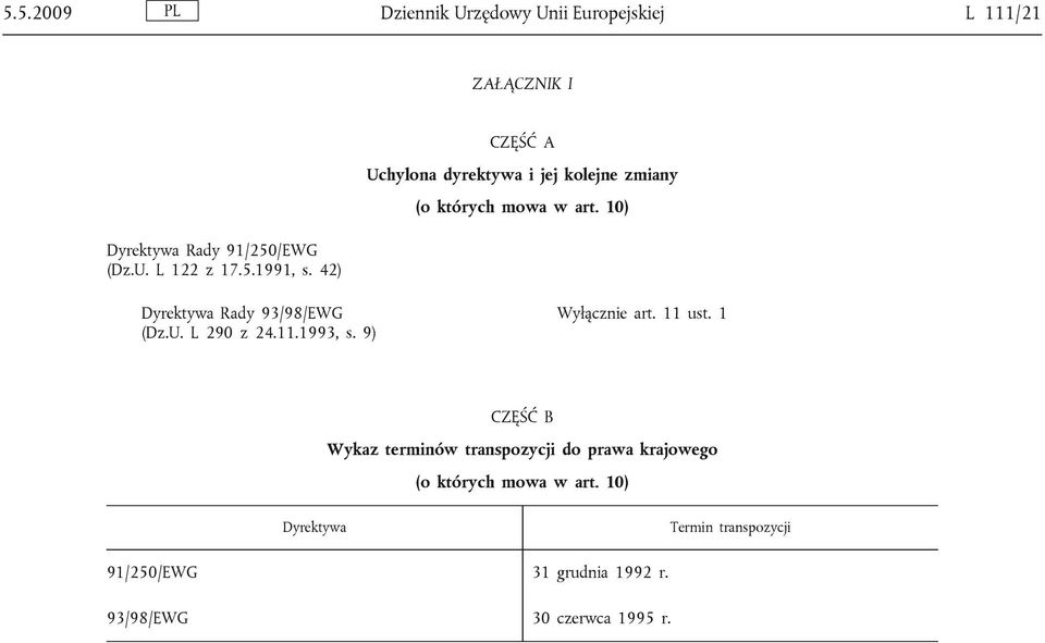 11.1993, s. 9) Wyłącznie art. 11 ust.