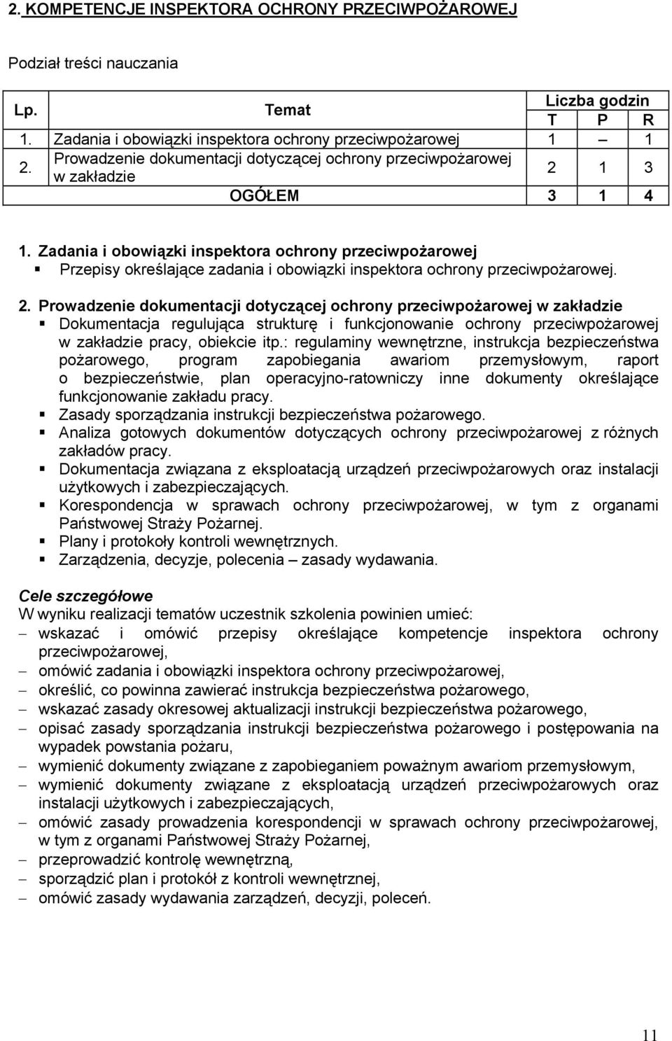 Zadania i obowiązki inspektora ochrony przeciwpożarowej Przepisy określające zadania i obowiązki inspektora ochrony przeciwpożarowej. 2.