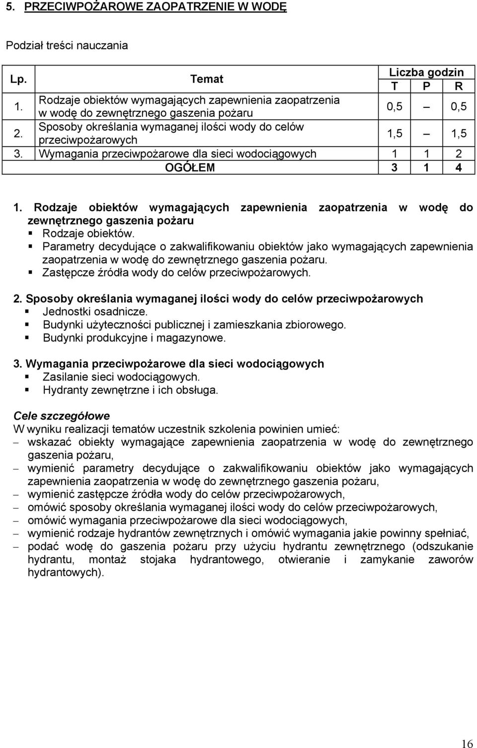 Wymagania przeciwpożarowe dla sieci wodociągowych 1 1 2 OGÓŁEM 3 1 4 1. Rodzaje obiektów wymagających zapewnienia zaopatrzenia w wodę do zewnętrznego gaszenia pożaru Rodzaje obiektów.