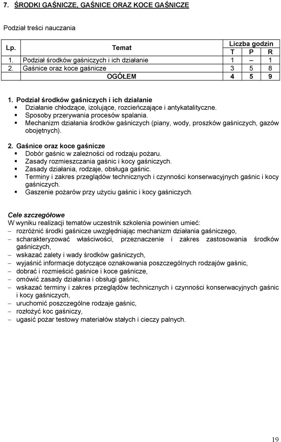 Mechanizm działania środków gaśniczych (piany, wody, proszków gaśniczych, gazów obojętnych). 2. Gaśnice oraz koce gaśnicze Dobór gaśnic w zależności od rodzaju pożaru.