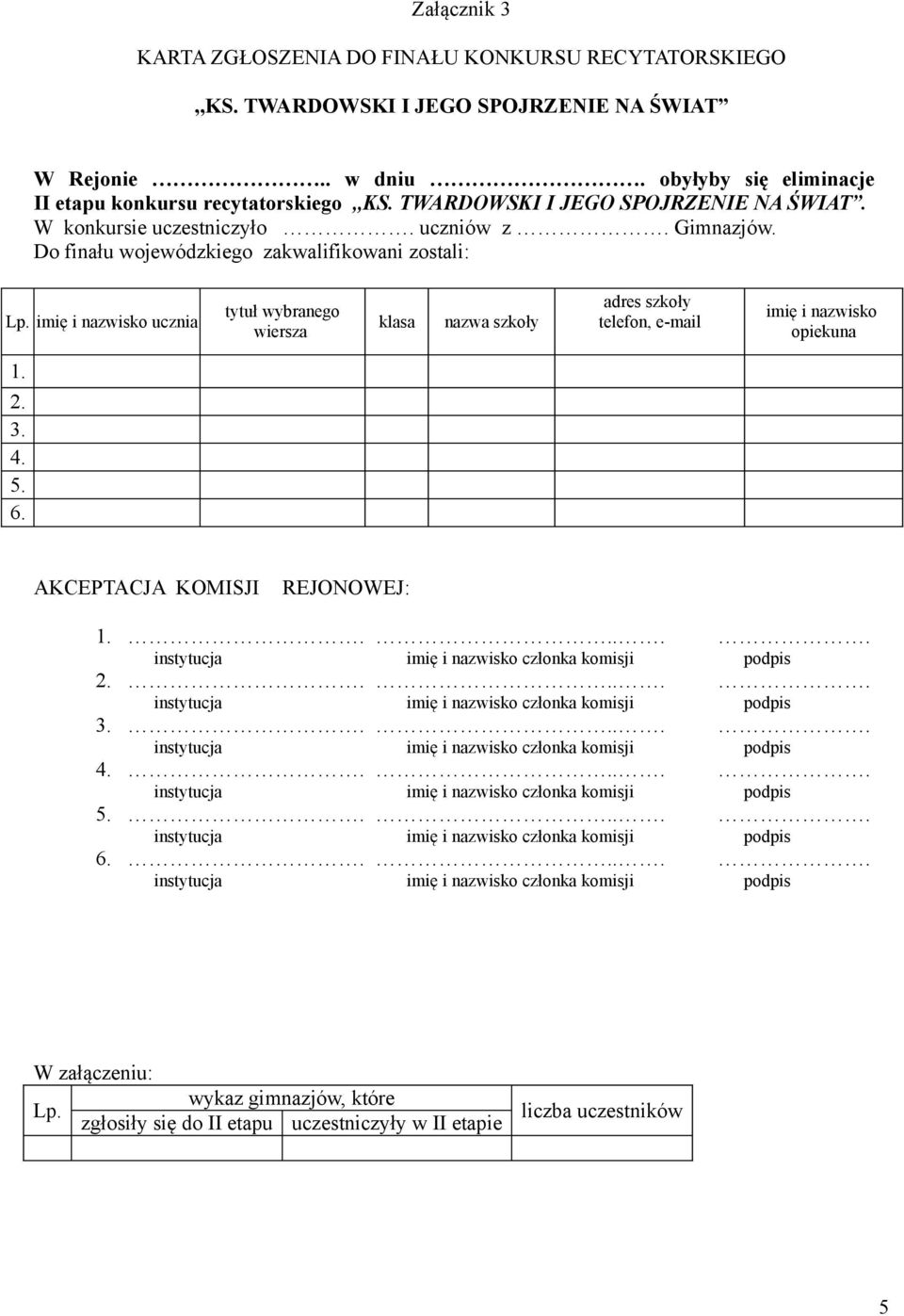 Do finału wojewódzkiego zakwalifikowani zostali: Lp.