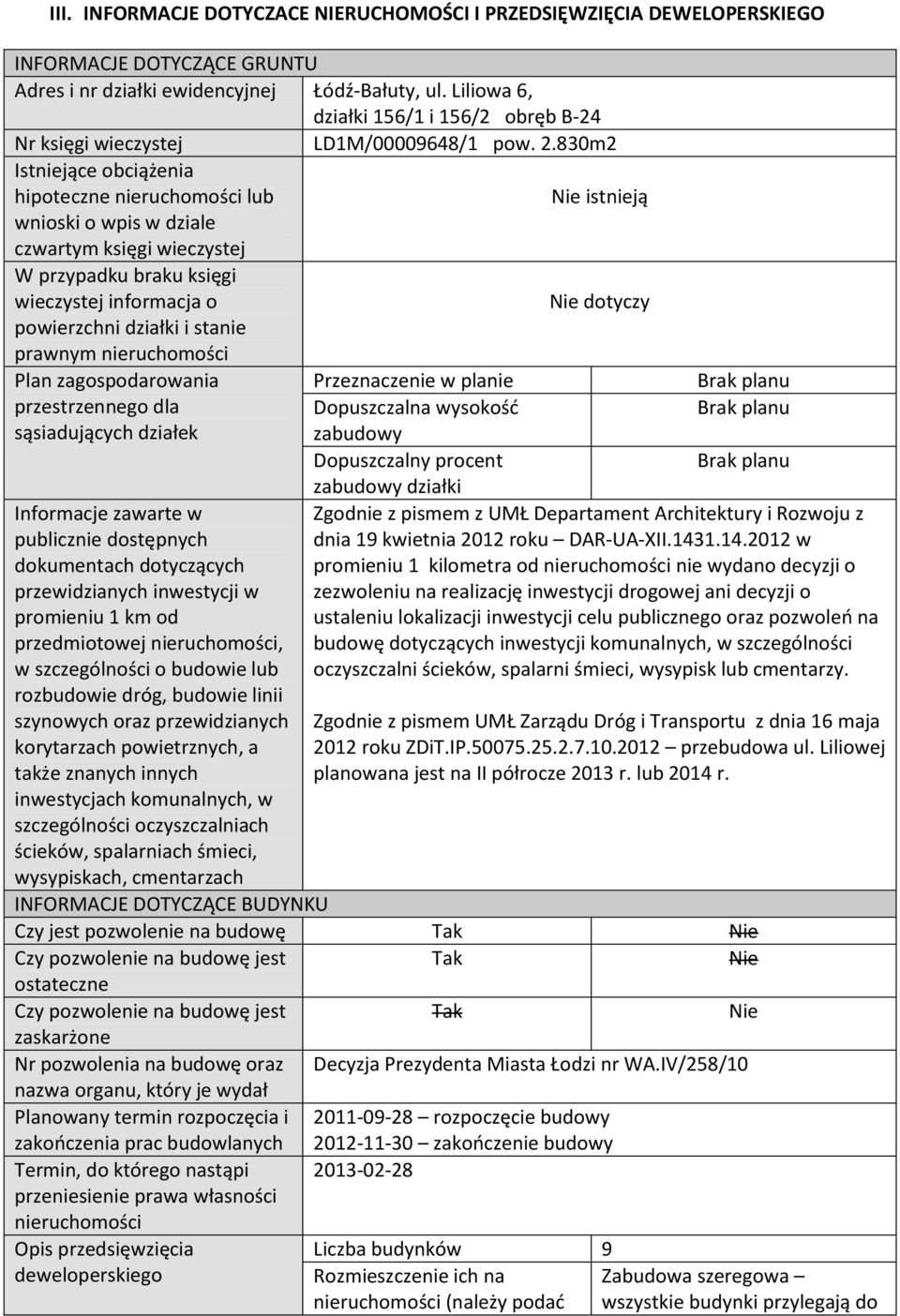 830m2 Istniejące obciążenia hipoteczne nieruchomości lub Nie istnieją wnioski o wpis w dziale czwartym księgi wieczystej W przypadku braku księgi wieczystej informacja o powierzchni działki i stanie