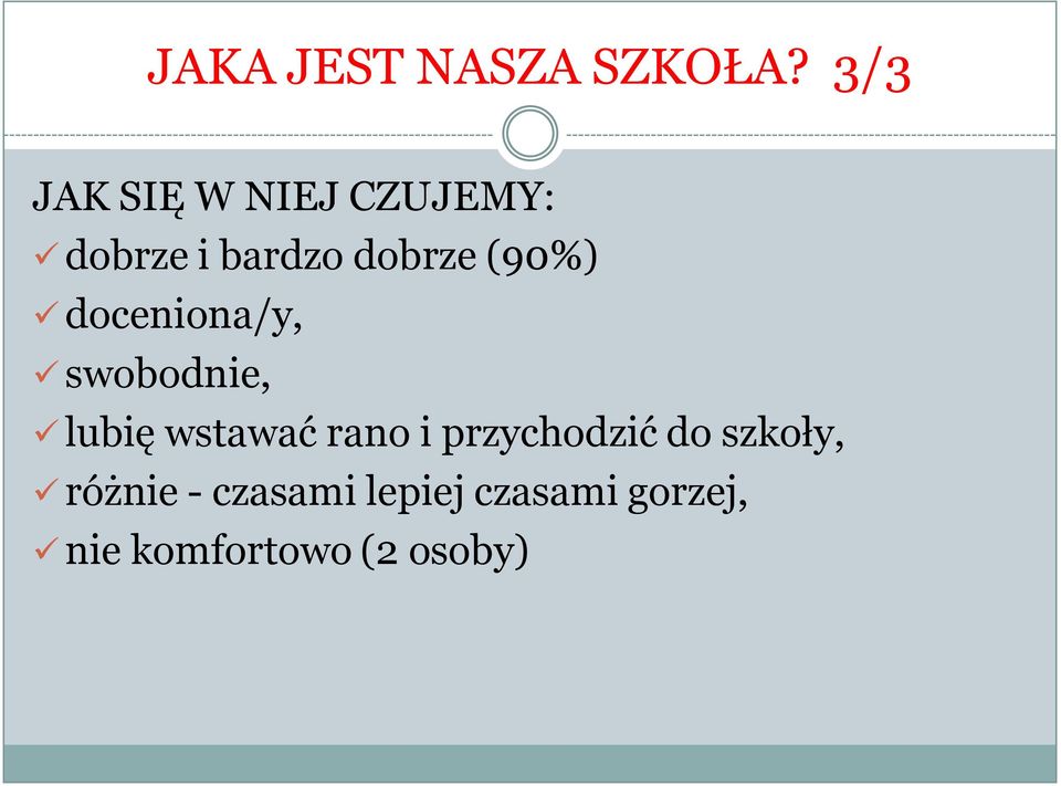 (90%) doceniona/y, swobodnie, lubię wstawać rano i