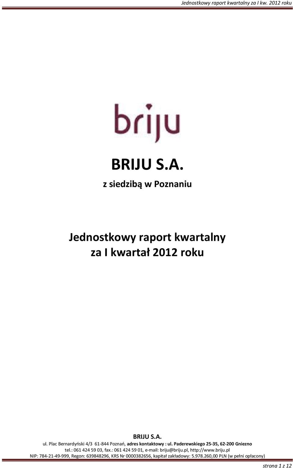kwartalny za I