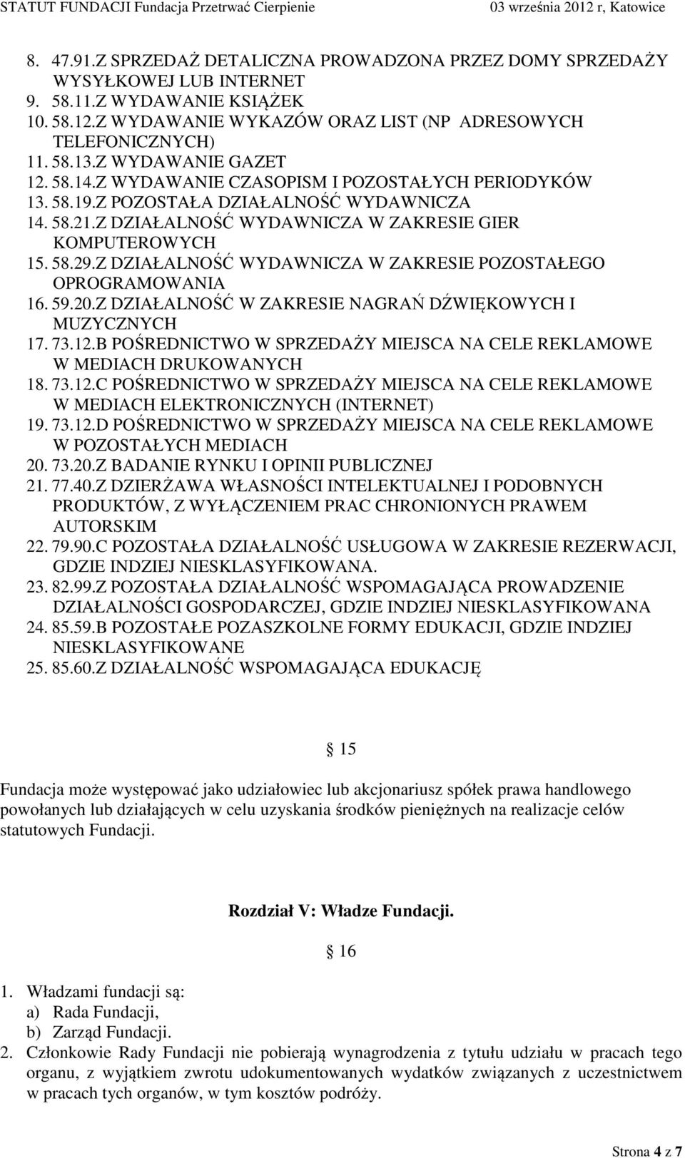 Z DZIAŁALNOŚĆ WYDAWNICZA W ZAKRESIE POZOSTAŁEGO OPROGRAMOWANIA 16. 59.20.Z DZIAŁALNOŚĆ W ZAKRESIE NAGRAŃ DŹWIĘKOWYCH I MUZYCZNYCH 17. 73.12.