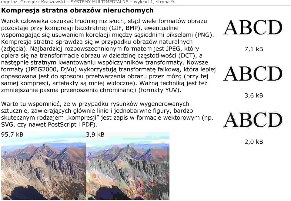 korelacji między sąsiednimi pikselami (PNG). Kompresja stratna sprawdza się w przypadku obrazów naturalnych (zdjęcia).