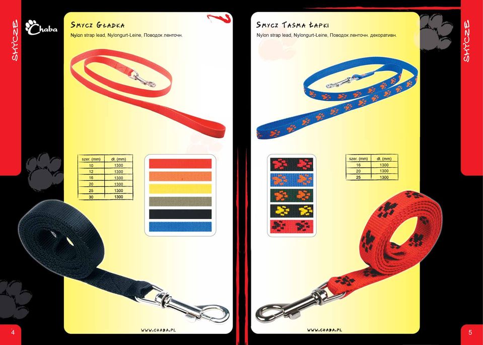 Smycz Taśma Łapki Nylon strap lead, 