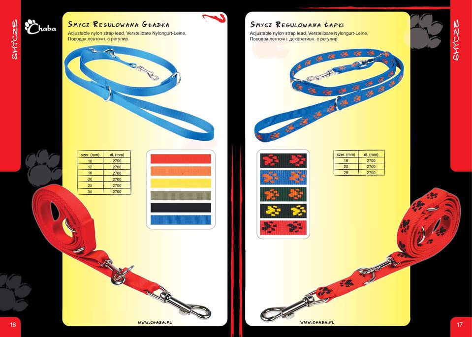 Smycz Regulowana Łapki Adjustable nylon strap lead, Verstellbare