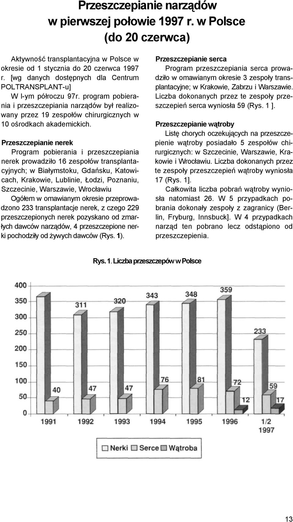 Przeszczepianie nerek Program pobierania i przeszczepiania nerek prowadziło 16 zespołów transplantacyjnych; w Białymstoku, Gdańsku, Katowicach, Krakowie, Lublinie, Łodzi, Poznaniu, Szczecinie,