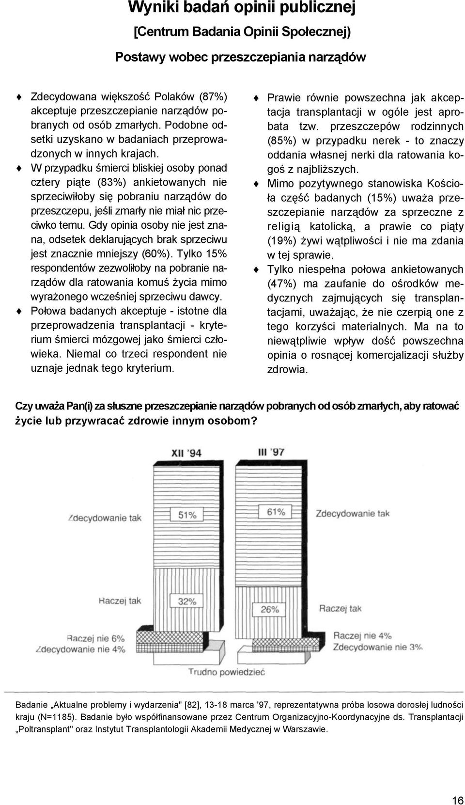 W przypadku śmierci bliskiej osoby ponad cztery piąte (83%) ankietowanych nie sprzeciwiłoby się pobraniu narządów do przeszczepu, jeśli zmarły nie miał nic przeciwko temu.
