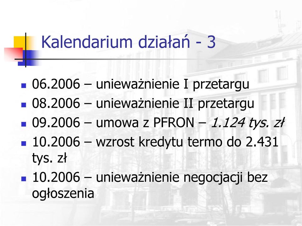 2006 unieważnienie II przetargu 09.2006 umowa z PFRON 1.