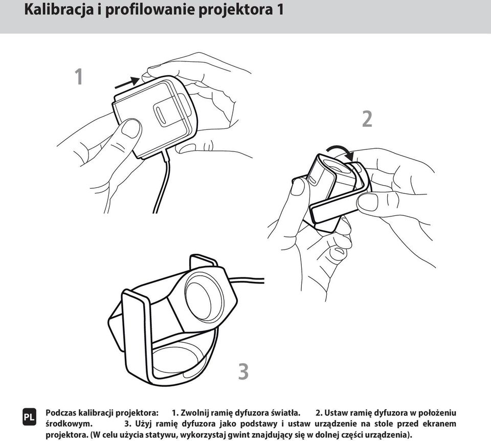 Użyj ramię dyfuzora jako podstawy i ustaw urządzenie na stole przed ekranem