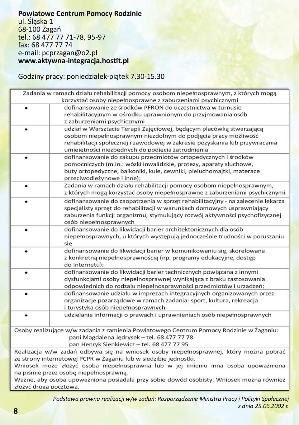 aktywna-integracja.hostit.pl Godziny pracy: poniedziałek-piątek 7.30-15.