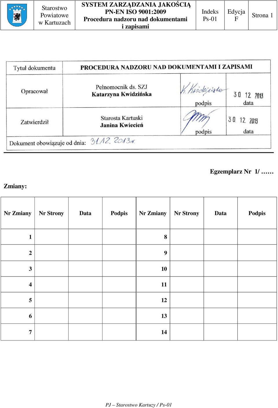 Nr Strony Data Podpis Nr Zmiany Nr Strony