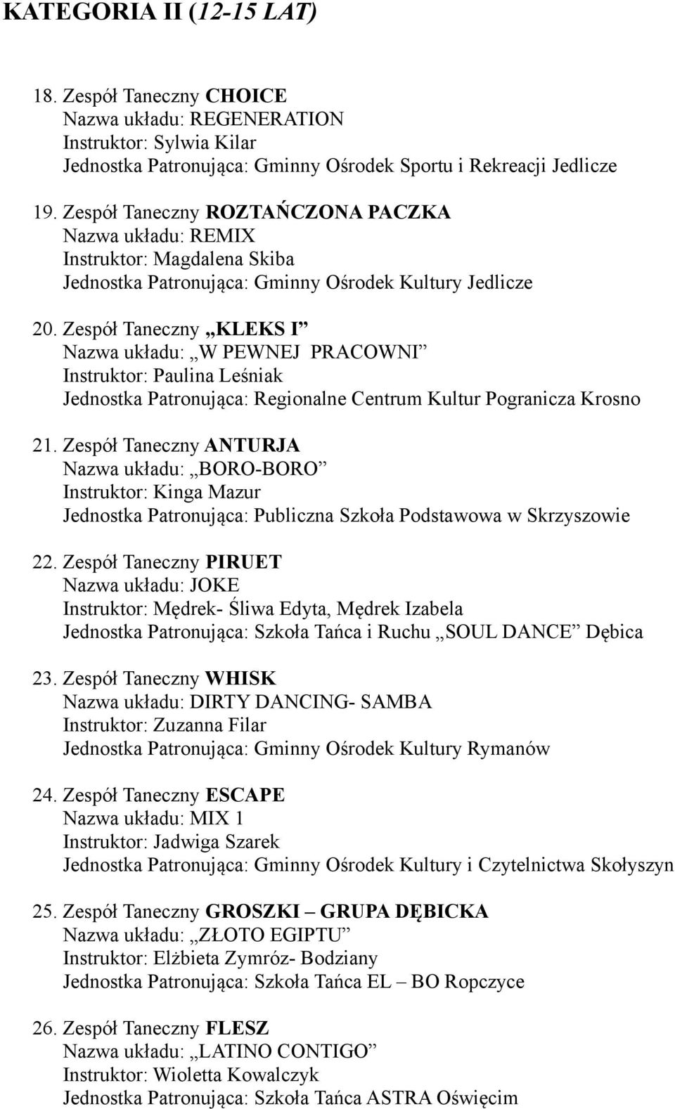 Zespół Taneczny ANTURJA Nazwa układu: BORO-BORO Instruktor: Kinga Mazur Jednostka Patronująca: Publiczna Szkoła Podstawowa w Skrzyszowie 22.