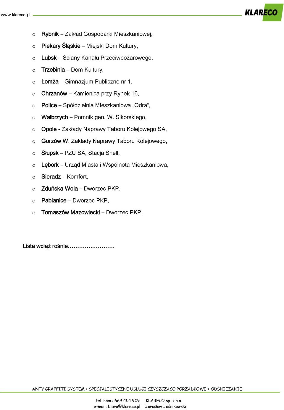 Publiczne nr 1, Chrzanów Kamienica przy Rynek 16, Plice Spółdzielnia Mieszkaniwa Odra, Wałbrzych Pmnik gen. W. Sikrskieg, Ople - Zakłady Naprawy Tabru Klejweg SA, Grzów W.