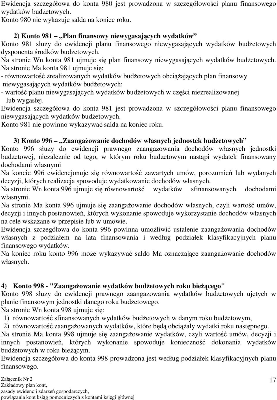 Na stronie Wn konta 981 ujmuje się plan finansowy niewygasających wydatków budżetowych.
