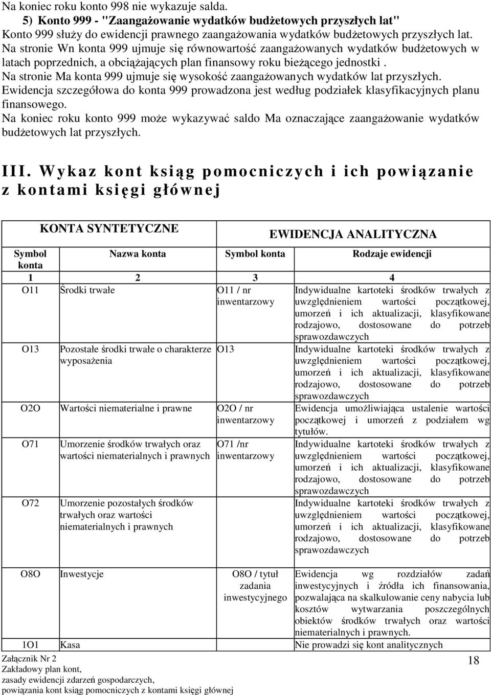 Na stronie Ma konta 999 ujmuje się wysokość zaangażowanych wydatków lat przyszłych. Ewidencja szczegółowa do konta 999 prowadzona jest według podziałek klasyfikacyjnych planu finansowego.