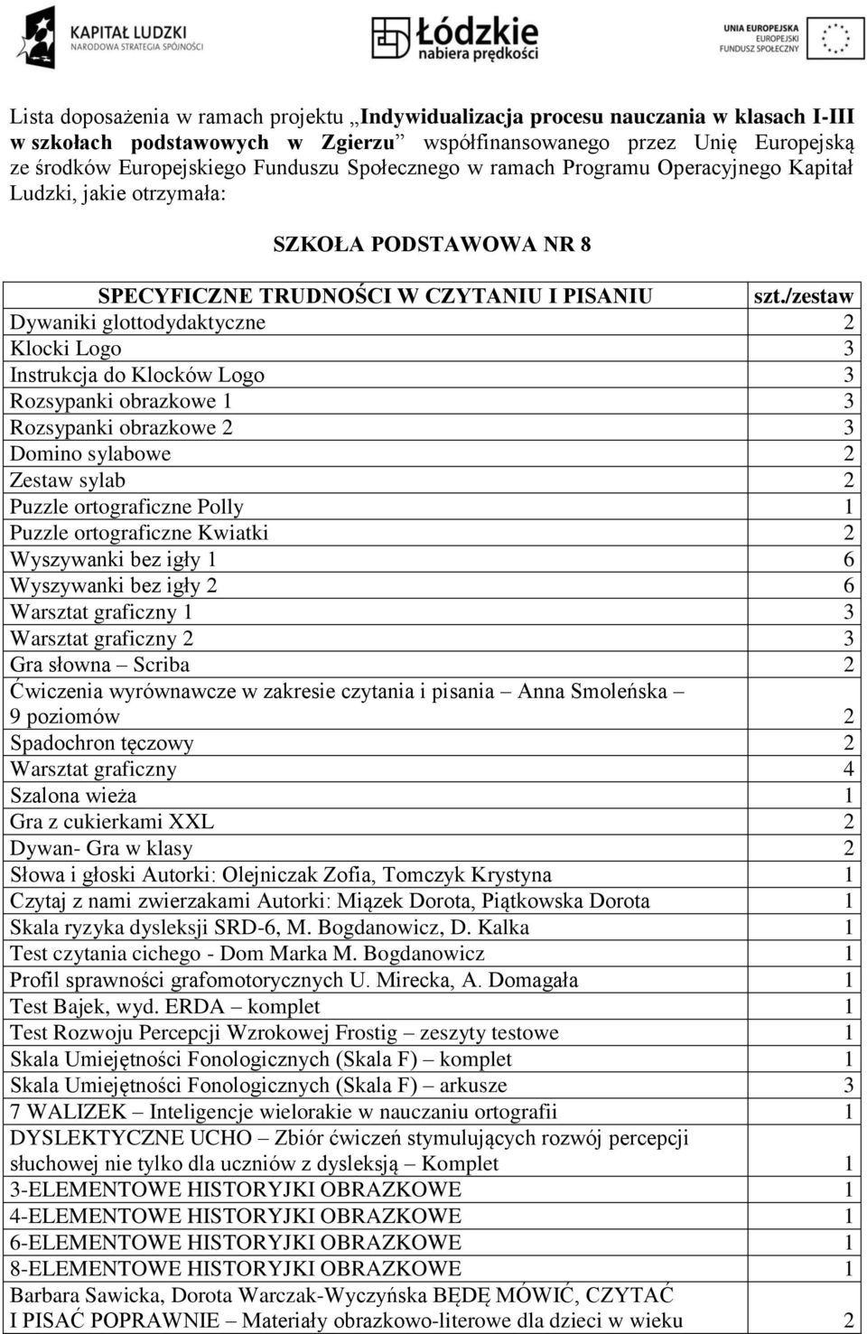 /zestaw Dywaniki glottodydaktyczne 2 Klocki Logo 3 Instrukcja do Klocków Logo 3 Rozsypanki obrazkowe 1 3 Rozsypanki obrazkowe 2 3 Domino sylabowe 2 Zestaw sylab 2 Puzzle ortograficzne Polly 1 Puzzle