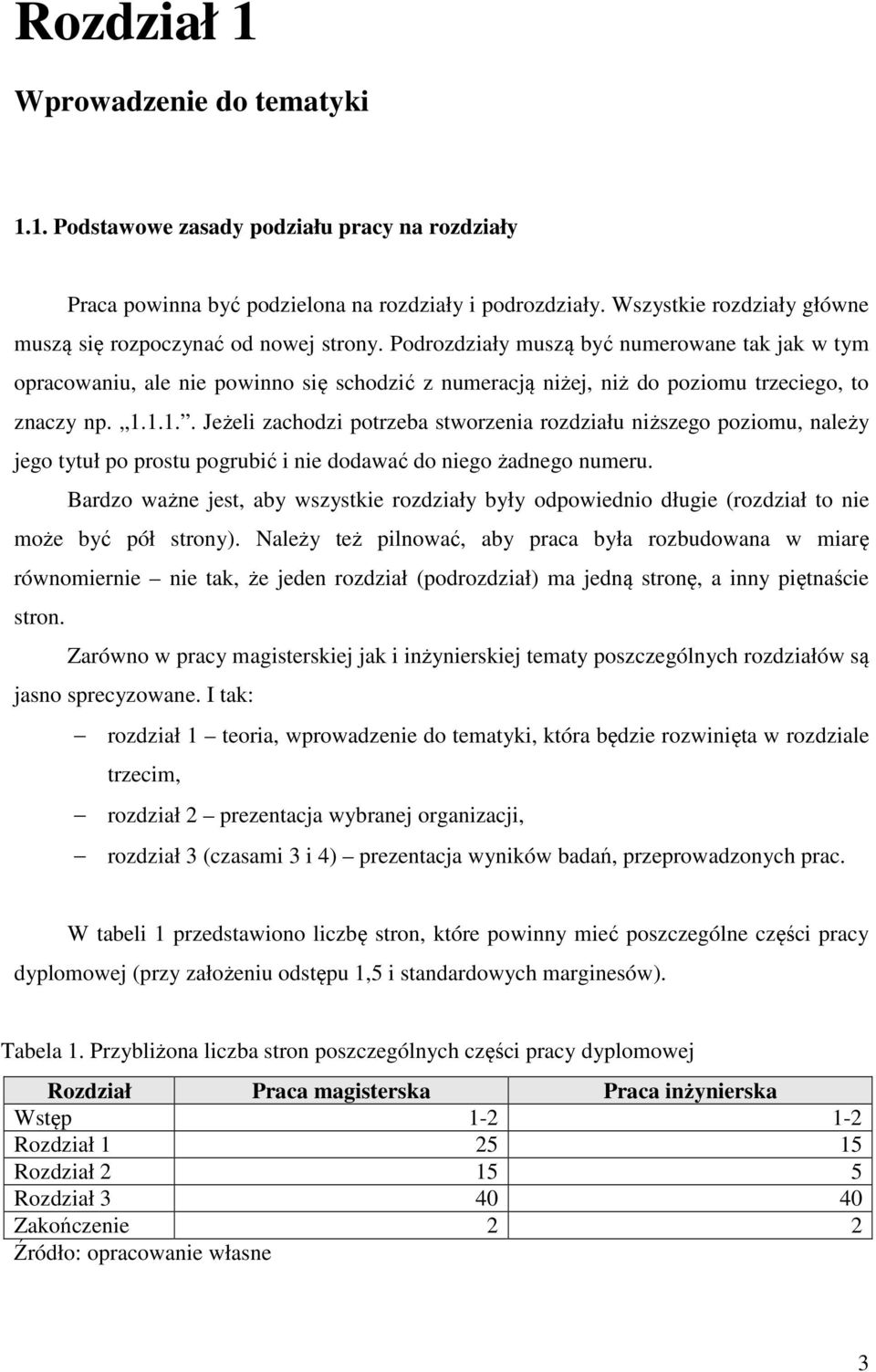 Podrozdziały muszą być numerowane tak jak w tym opracowaniu, ale nie powinno się schodzić z numeracją niżej, niż do poziomu trzeciego, to znaczy np. 1.