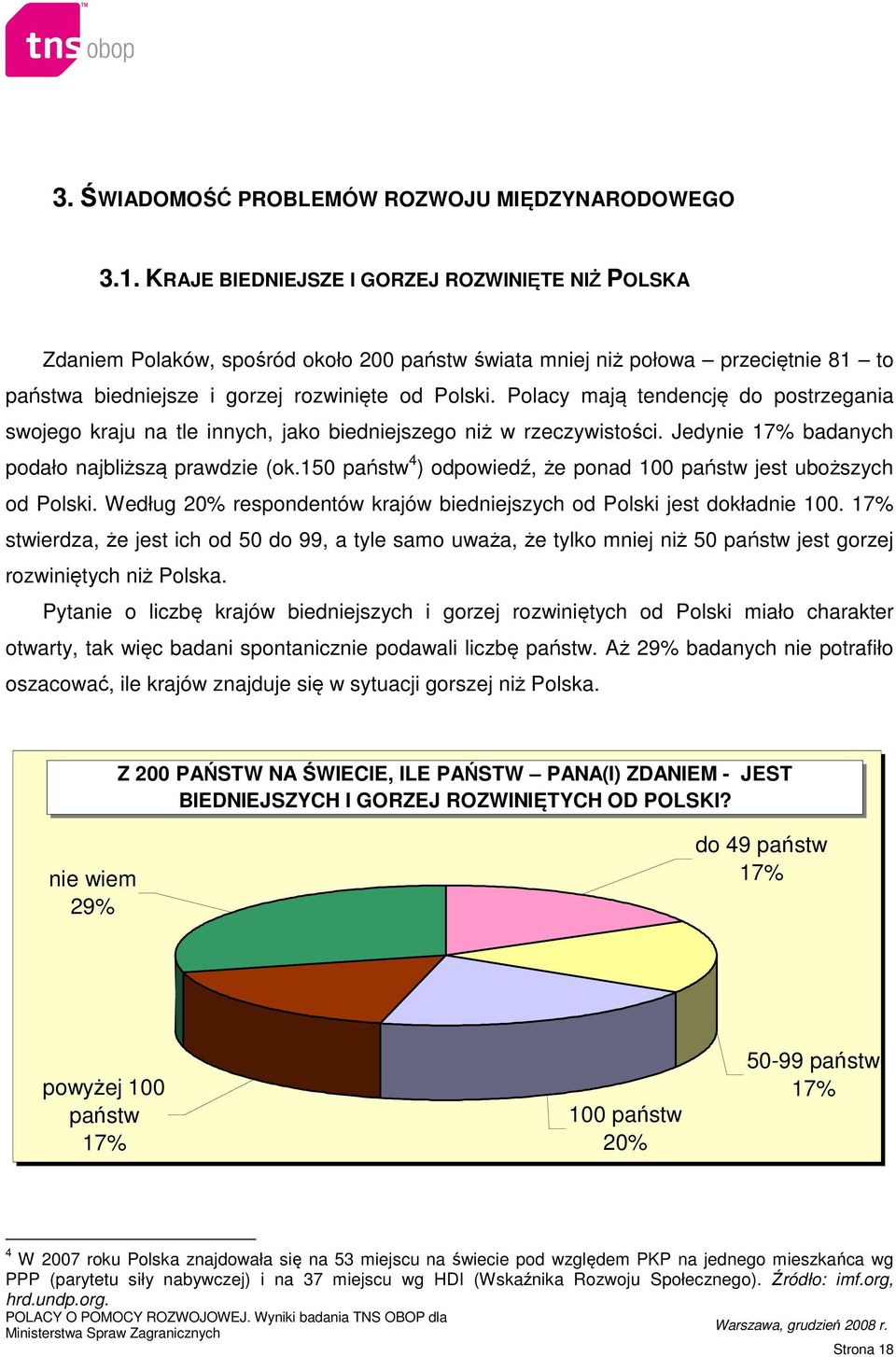 Polacy mają tendencję do postrzegania swojego kraju na tle innych, jako biedniejszego niż w rzeczywistości. Jedynie 17% badanych podało najbliższą prawdzie (ok.