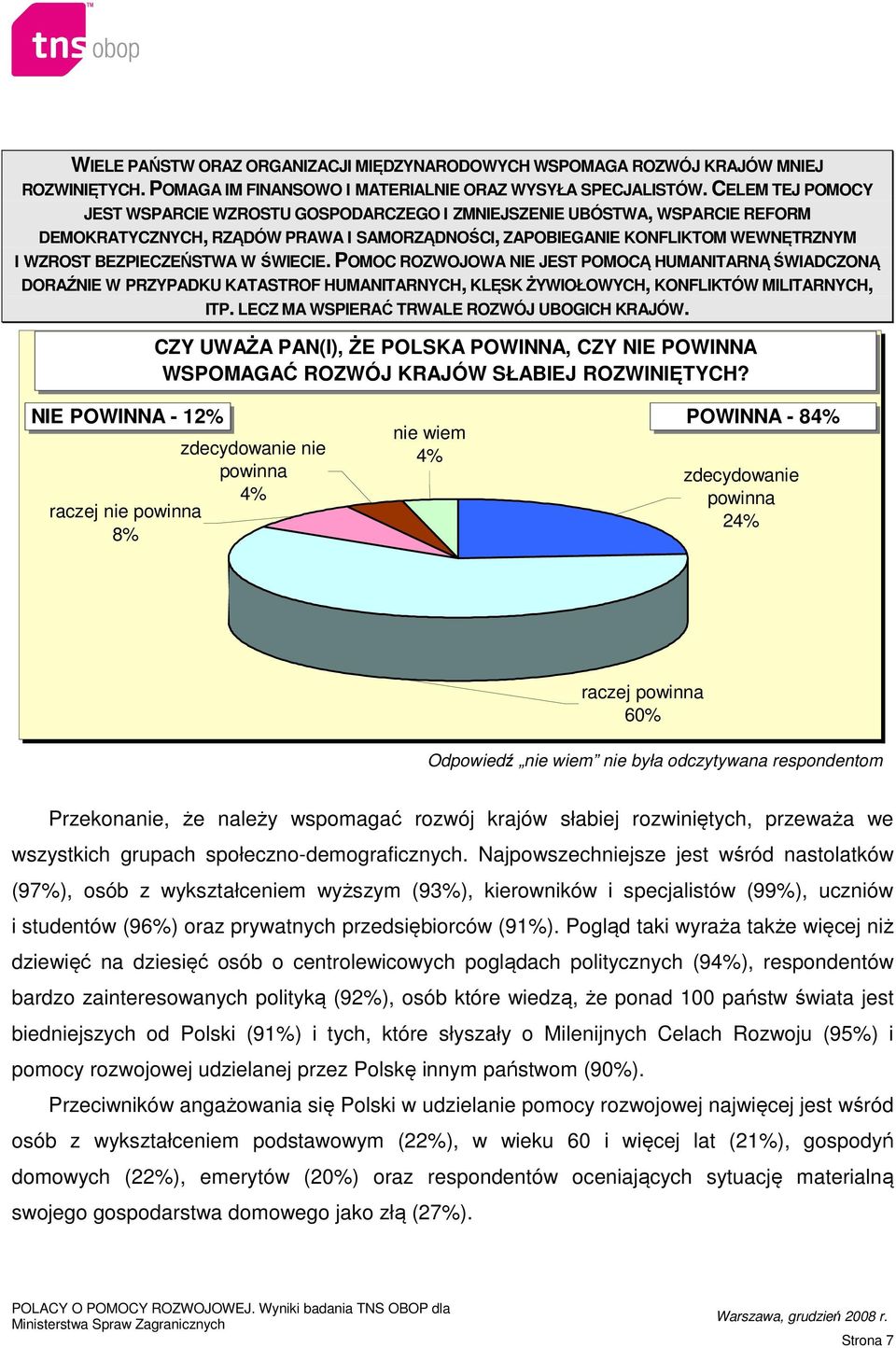 W ŚWIECIE. POMOC ROZWOJOWA NIE JEST POMOCĄ HUMANITARNĄ ŚWIADCZONĄ DORAŹNIE W PRZYPADKU KATASTROF HUMANITARNYCH, KLĘSK ŻYWIOŁOWYCH, KONFLIKTÓW MILITARNYCH, ITP.