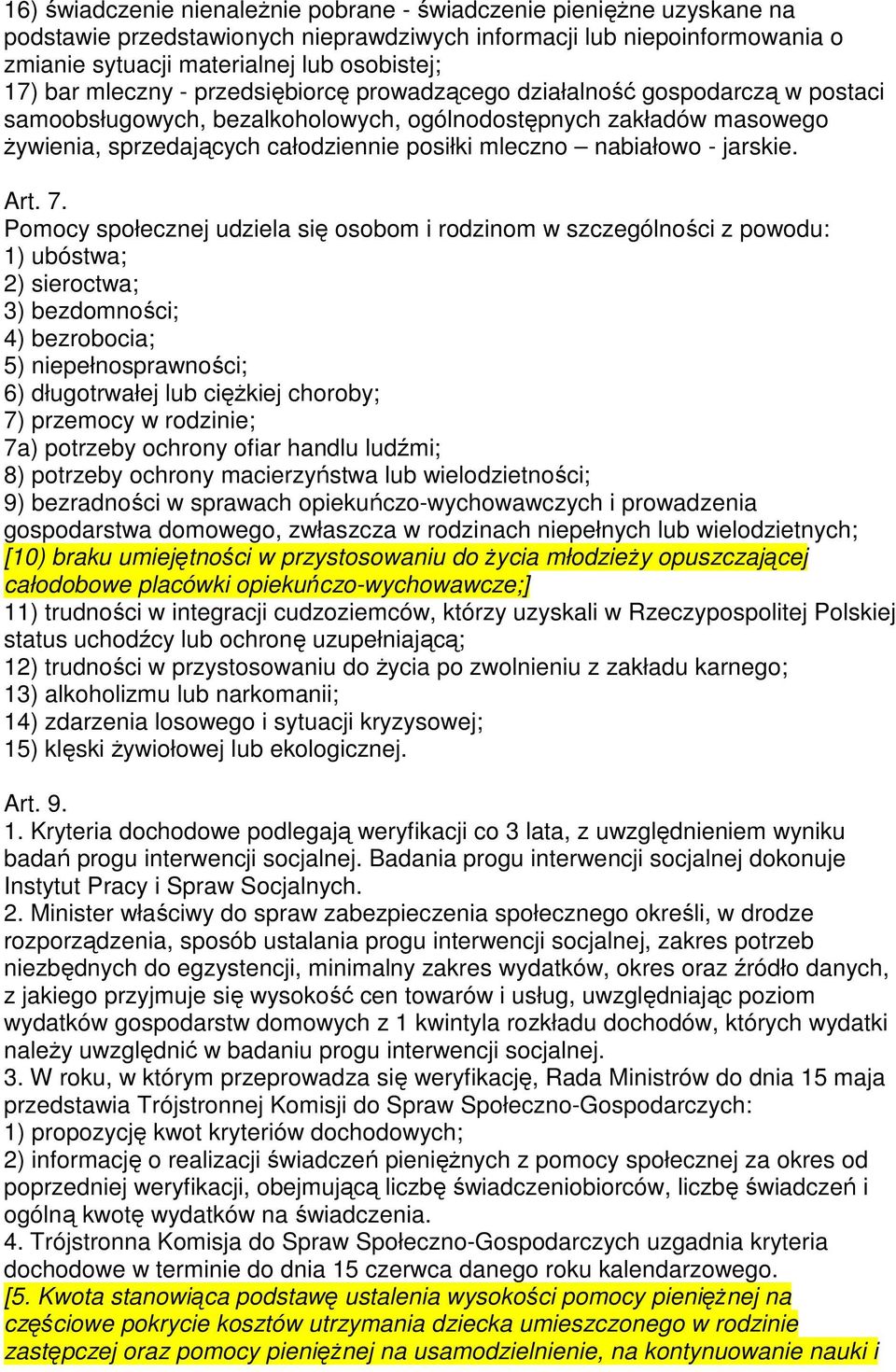 nabiałowo - jarskie. Art. 7.
