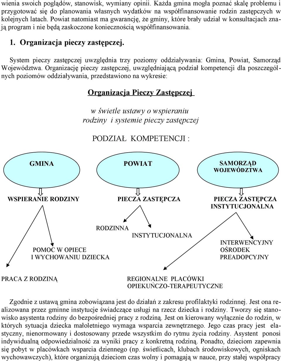 System pieczy zastępczej uwzględnia trzy poziomy oddziaływania: Gmina, Powiat, Samorząd Województwa.