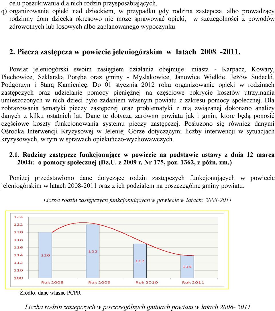 Powiat jeleniogórski swoim zasięgiem działania obejmuje: miasta - Karpacz, Kowary, Piechowice, Szklarską Porębę oraz gminy - Mysłakowice, Janowice Wielkie, Jeżów Sudecki, Podgórzyn i Starą Kamienicę.