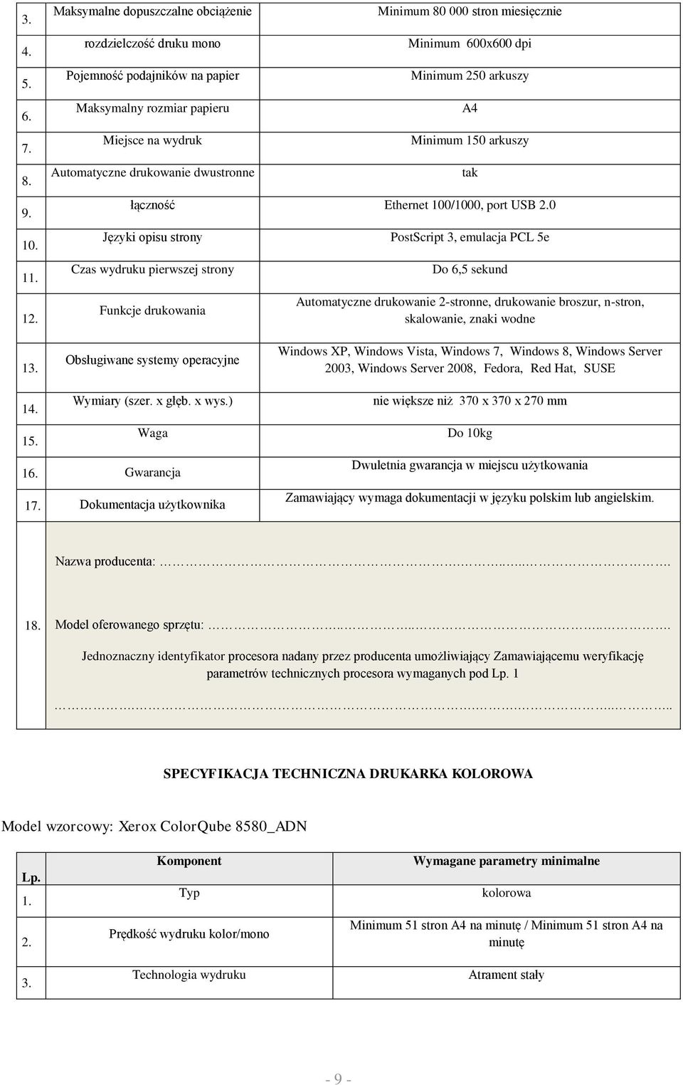 emulacja PCL 5e Do 6,5 sekund Automatyczne drukowanie 2-stronne, drukowanie broszur, n-stron, skalowanie, znaki wodne 1 1 Obsługiwane systemy operacyjne Wymiary (szer. x głęb. x wys.