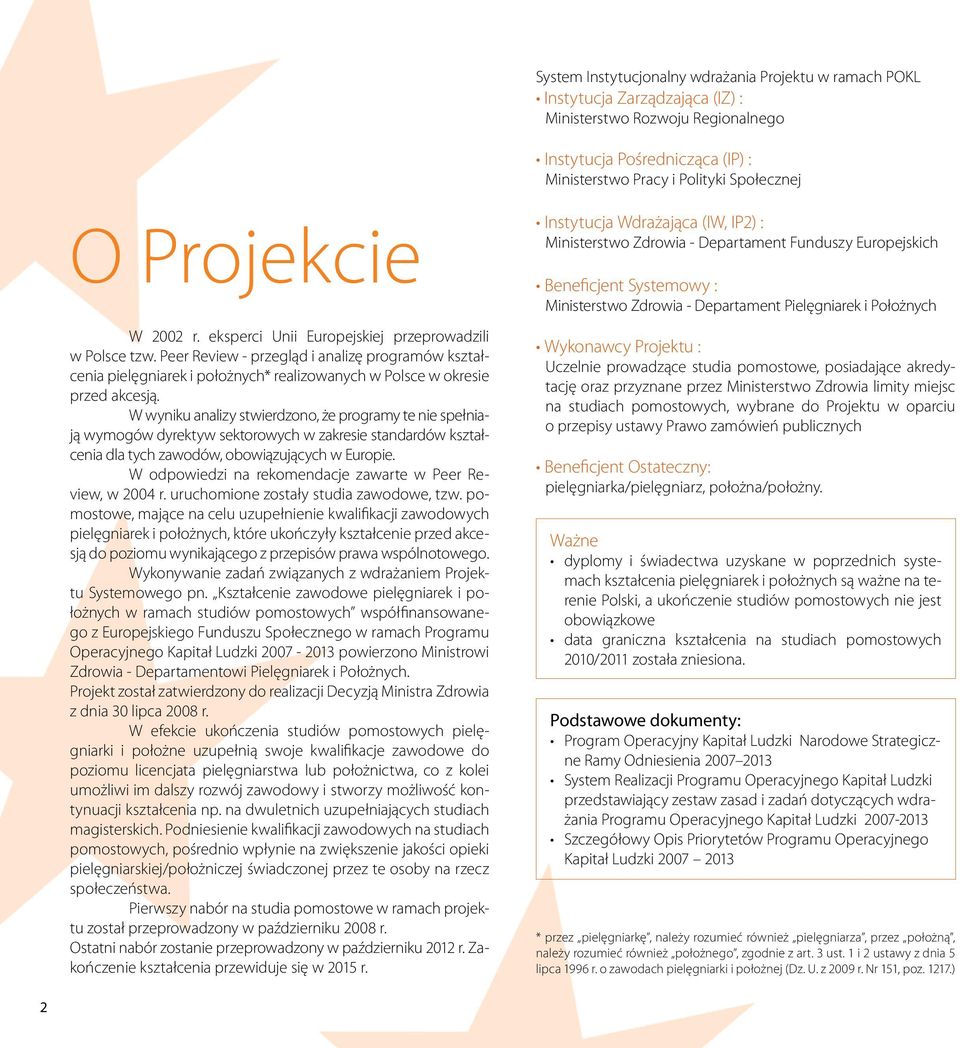 Peer Review - przegląd i analizę programów kształcenia pielęgniarek i położnych* realizowanych w Polsce w okresie przed akcesją.