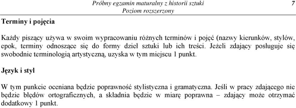 Jeżeli zdający posługuje się swobodnie terminologią artystyczną, uzyska w tym miejscu 1 punkt.