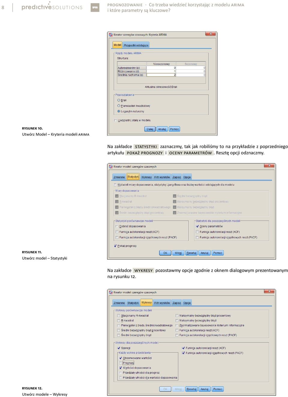 na przykładzie z poprzedniego artykułu [Pokaż prognozy] i [Oceny parametrów].