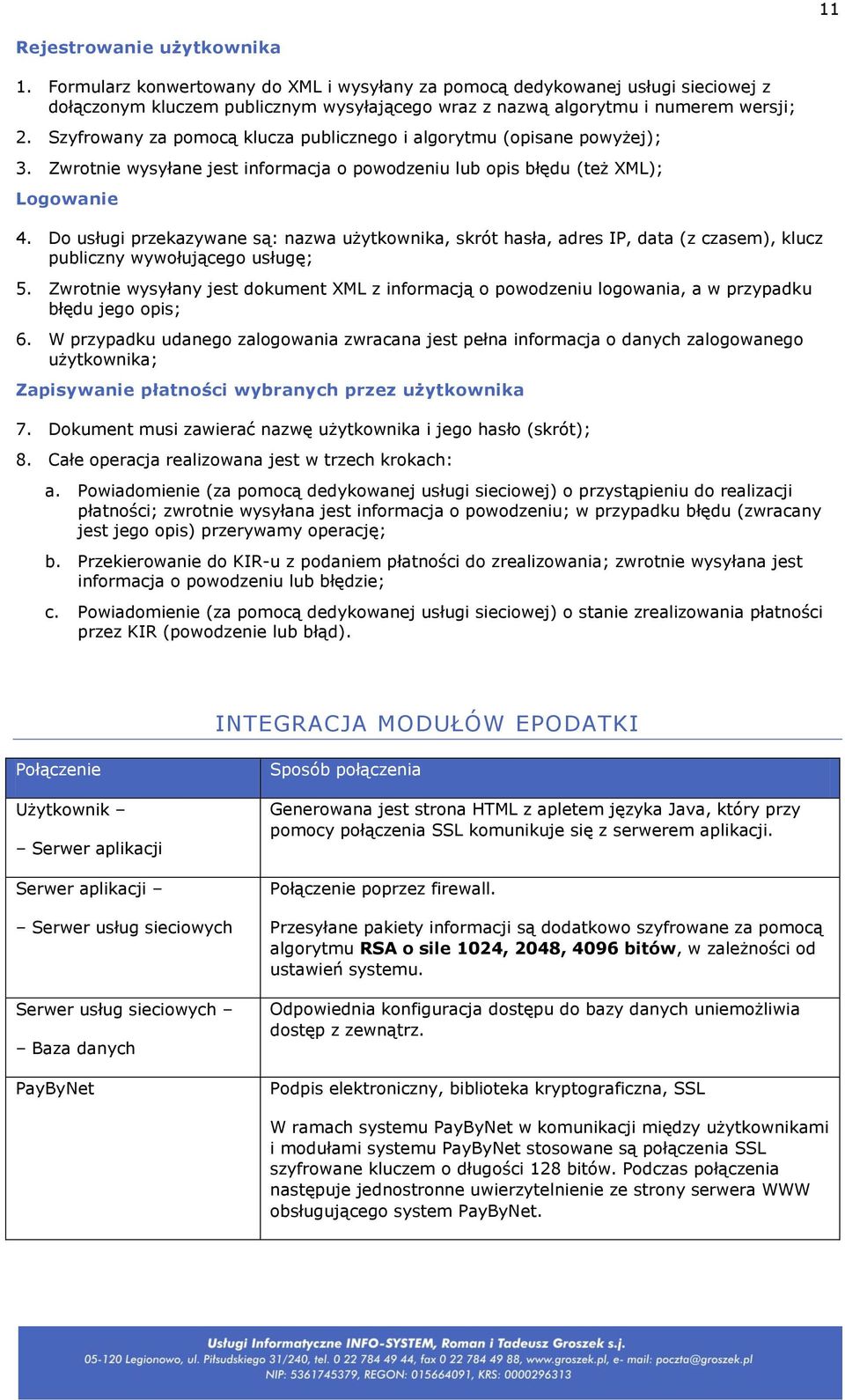 Do usługi przekazywane są: nazwa użytkownika, skrót hasła, adres IP, data (z czasem), klucz publiczny wywołującego usługę; 5.