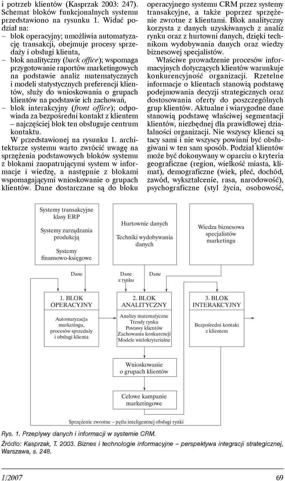 na podstawie analiz matematycznych i modeli statystycznych preferencji klientów, służy do wnioskowania o grupach klientów na podstawie ich zachowań, blok interakcyjny (front office); odpowiada za