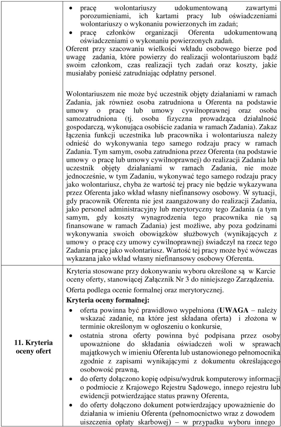 Oferent przy szacowaniu wielkości wkładu osobowego bierze pod uwagę zadania, które powierzy do realizacji wolontariuszom bądź swoim członkom, czas realizacji tych zadań oraz koszty, jakie musiałaby