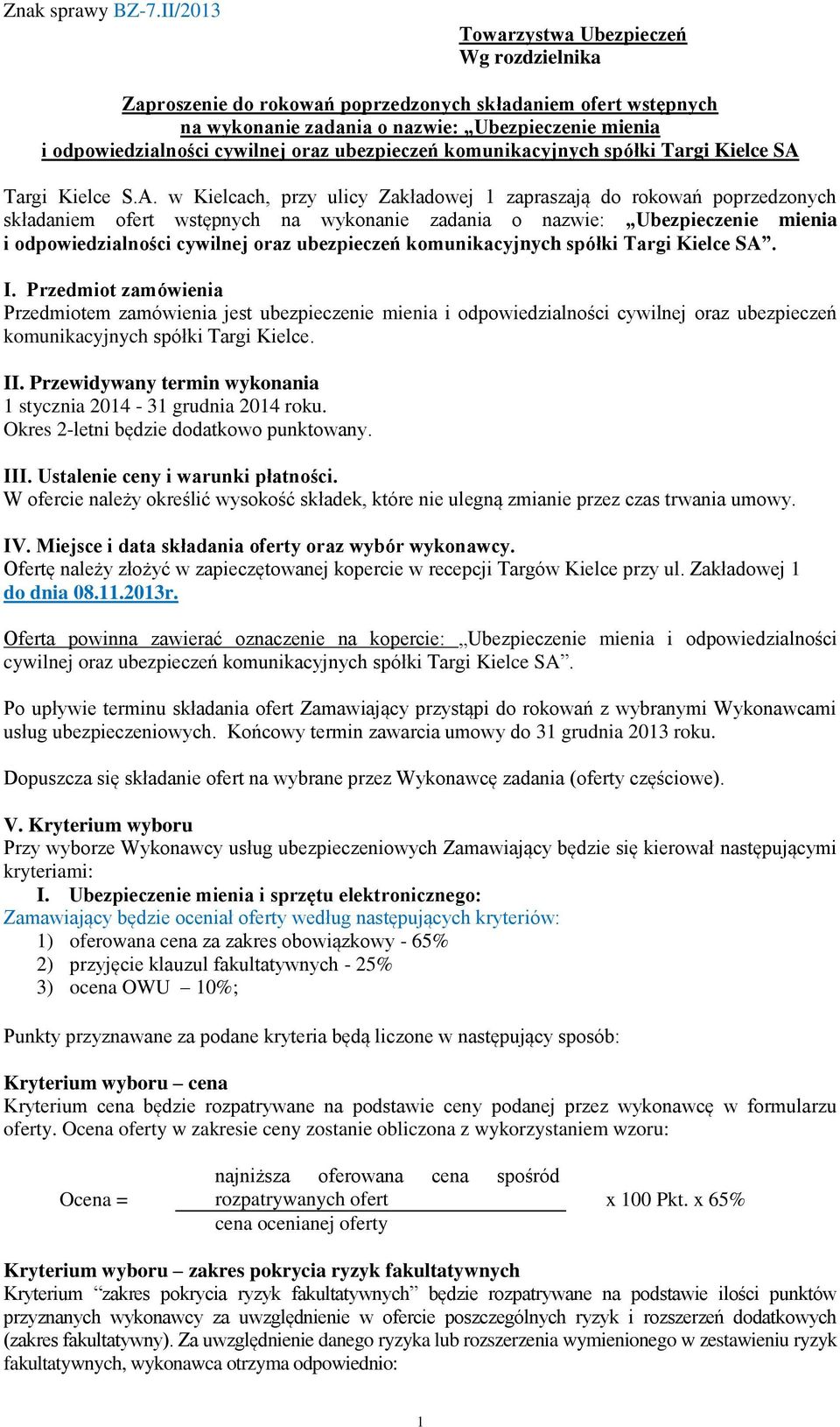 komunikacyjnych spółki Targi Kielce SA 