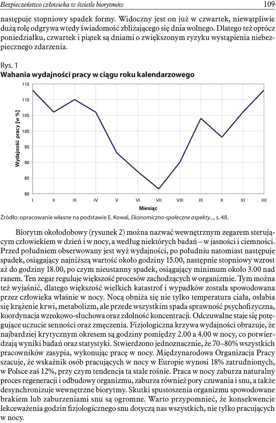 1 Wahania wydajności pracy w ciągu roku kalendarzowego 115 110 Wydajność pracy [w %] 105 100 95 90 85 80 I II III IV V VI VII VIII IX X XI XII Miesiąc Źródło: opracowanie własne na podstawie E.