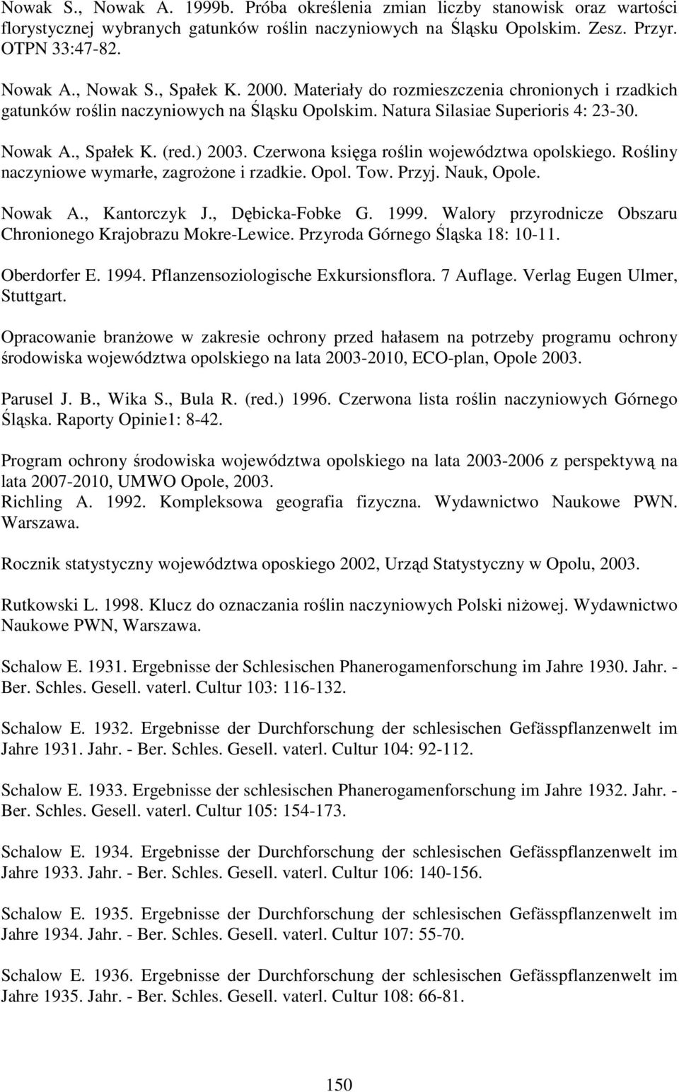 Czerwona księga roślin województwa opolskiego. Rośliny naczyniowe wymarłe, zagroŝone i rzadkie. Opol. Tow. Przyj. Nauk, Opole. Nowak A., Kantorczyk J., Dębicka-Fobke G. 1999.