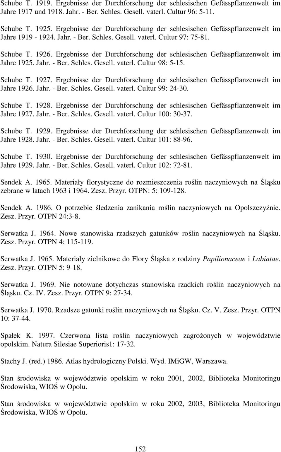 Ergebnisse der Durchforschung der schlesischen Gefässpflanzenwelt im Jahre 1925. Jahr. - Ber. Schles. Gesell. vaterl. Cultur 98: 5-15. Schube T. 1927.