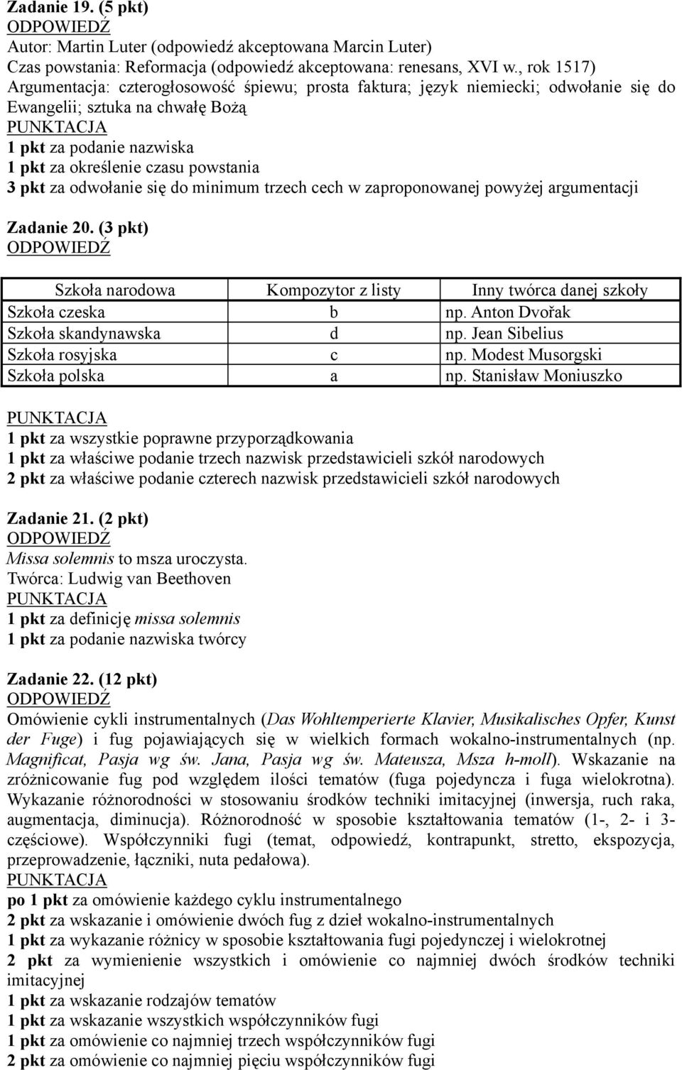 pkt za odwołanie się do minimum trzech cech w zaproponowanej powyżej argumentacji Zadanie 20. (3 pkt) Szkoła narodowa Kompozytor z listy Inny twórca danej szkoły Szkoła czeska b np.