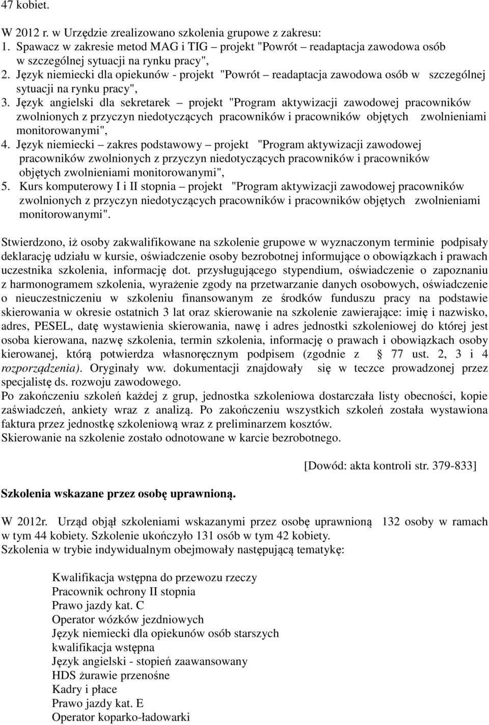Język angielski dla sekretarek projekt "Program aktywizacji zawodowej pracowników zwolnionych z przyczyn niedotyczących pracowników i pracowników objętych zwolnieniami monitorowanymi", 4.