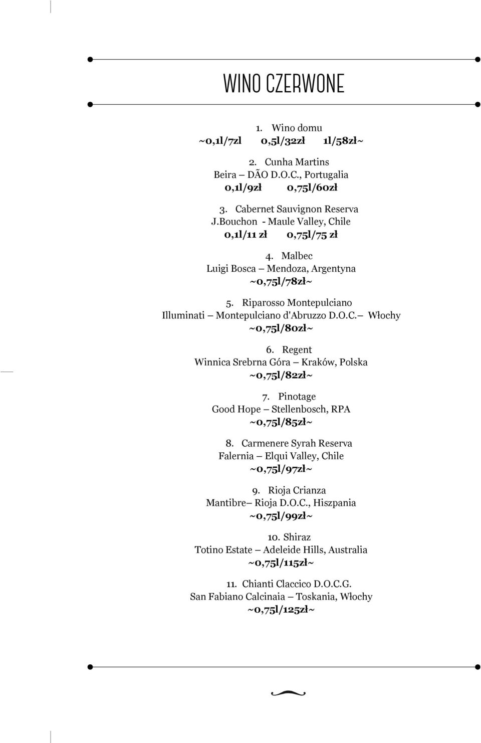 Regent Winnica Srebrna Góra Kraków, Polska ~0,75l/82zł~ 7. Pinotage Good Hope Stellenbosch, RPA ~0,75l/85zł~ 8. Carmenere Syrah Reserva Falernia Elqui Valley, Chile ~0,75l/97zł~ 9.