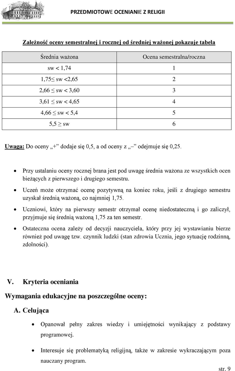 Uczeń może otrzymać ocenę pozytywną na koniec roku, jeśli z drugiego semestru uzyskał średnią ważoną, co najmniej 1,75.