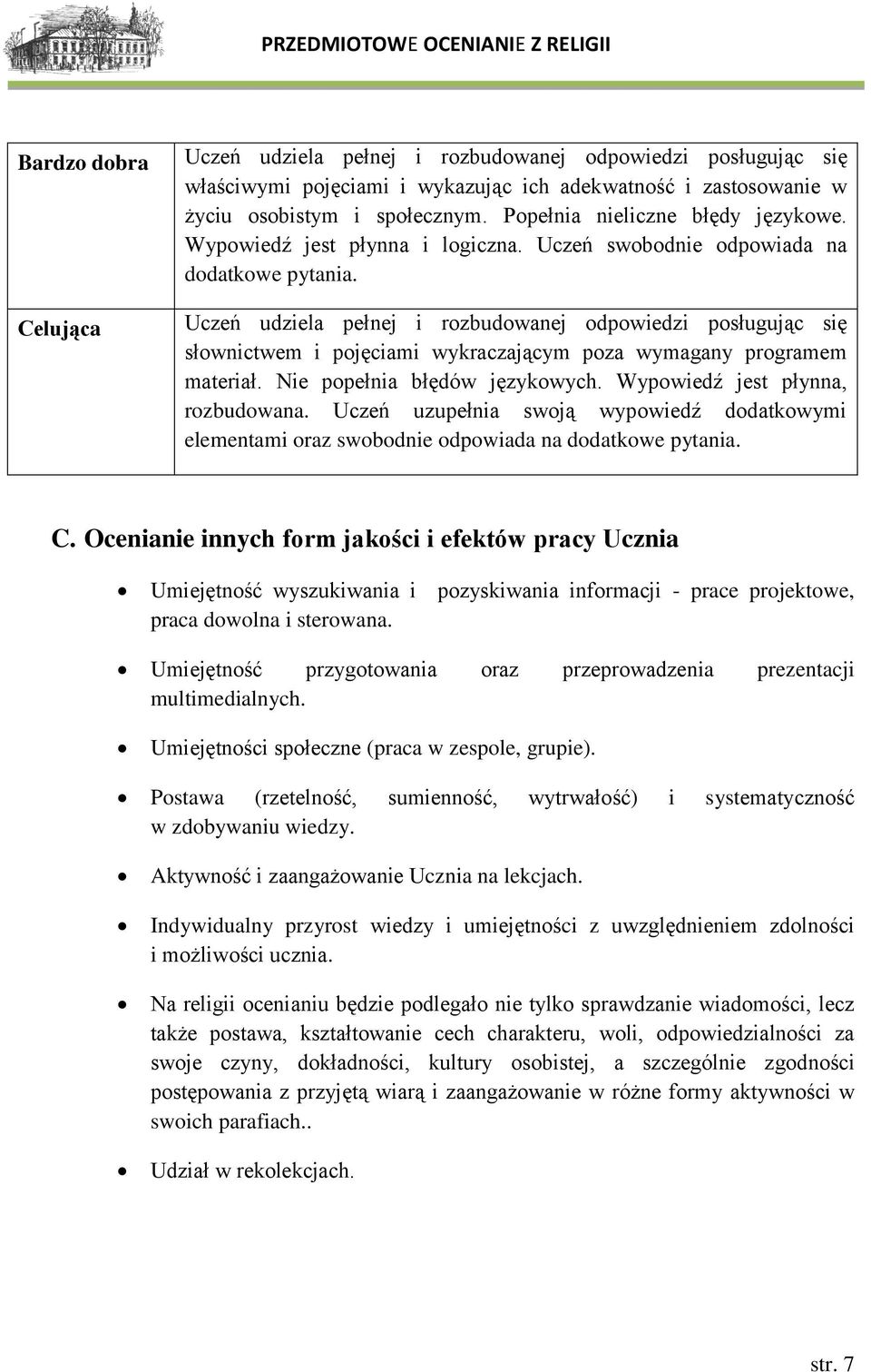 Uczeń udziela pełnej i rozbudowanej odpowiedzi posługując się słownictwem i pojęciami wykraczającym poza wymagany programem materiał. Nie popełnia błędów językowych.